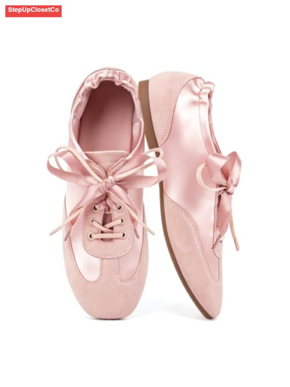 Women's Square Toe Ballet Sneakers Satin Lace Up
